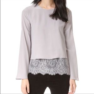 Cami NYC grey 100% silk long sleeve blouse with lace design